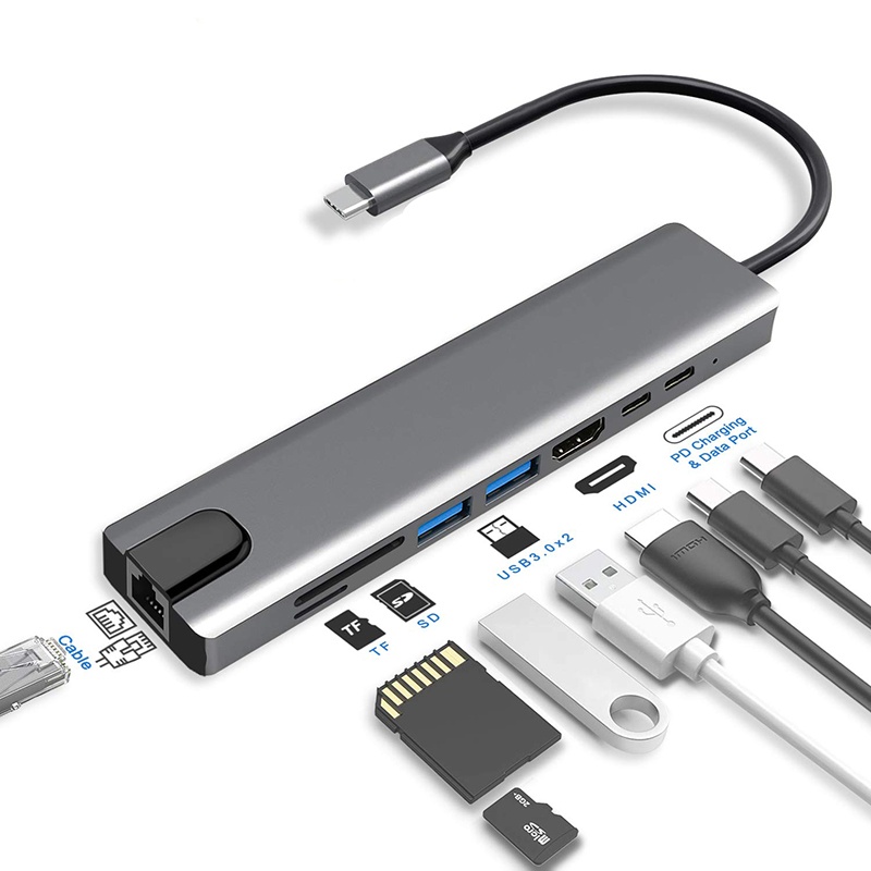 Adaptador de tipo C a HDMI, USB, MICRO, SD, USB C, RJ45 - Globatec SRL